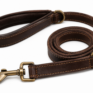 Premium Genuine Leather Dog Leash – Heavy Duty Brown Walking Lead with Brass Hardware